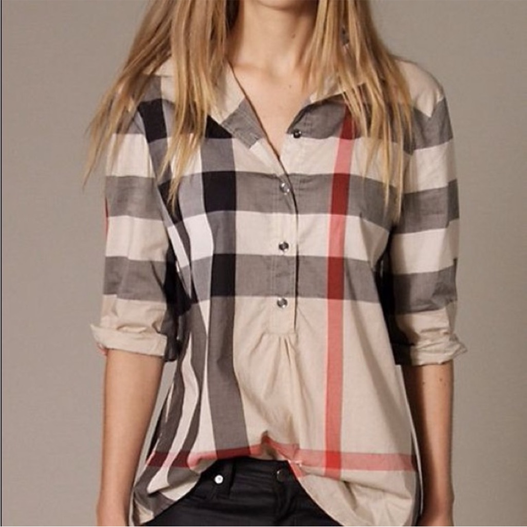 Burberry Plaid Button-Down Shirt - Black, Red, Cream